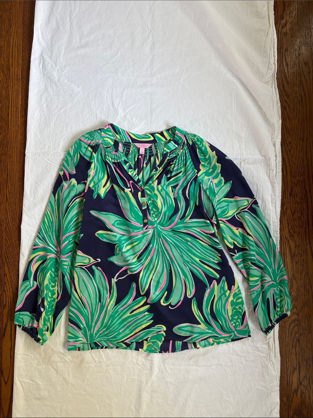 Lilly Pulitzer Navy Top with Green & Pink Tropical Print
